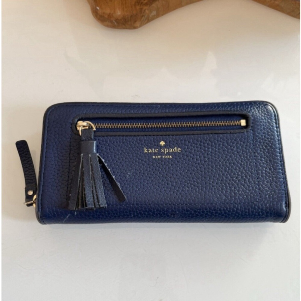 Kate Spade New York Neda Chester Zip Around Blue Leather Wallet